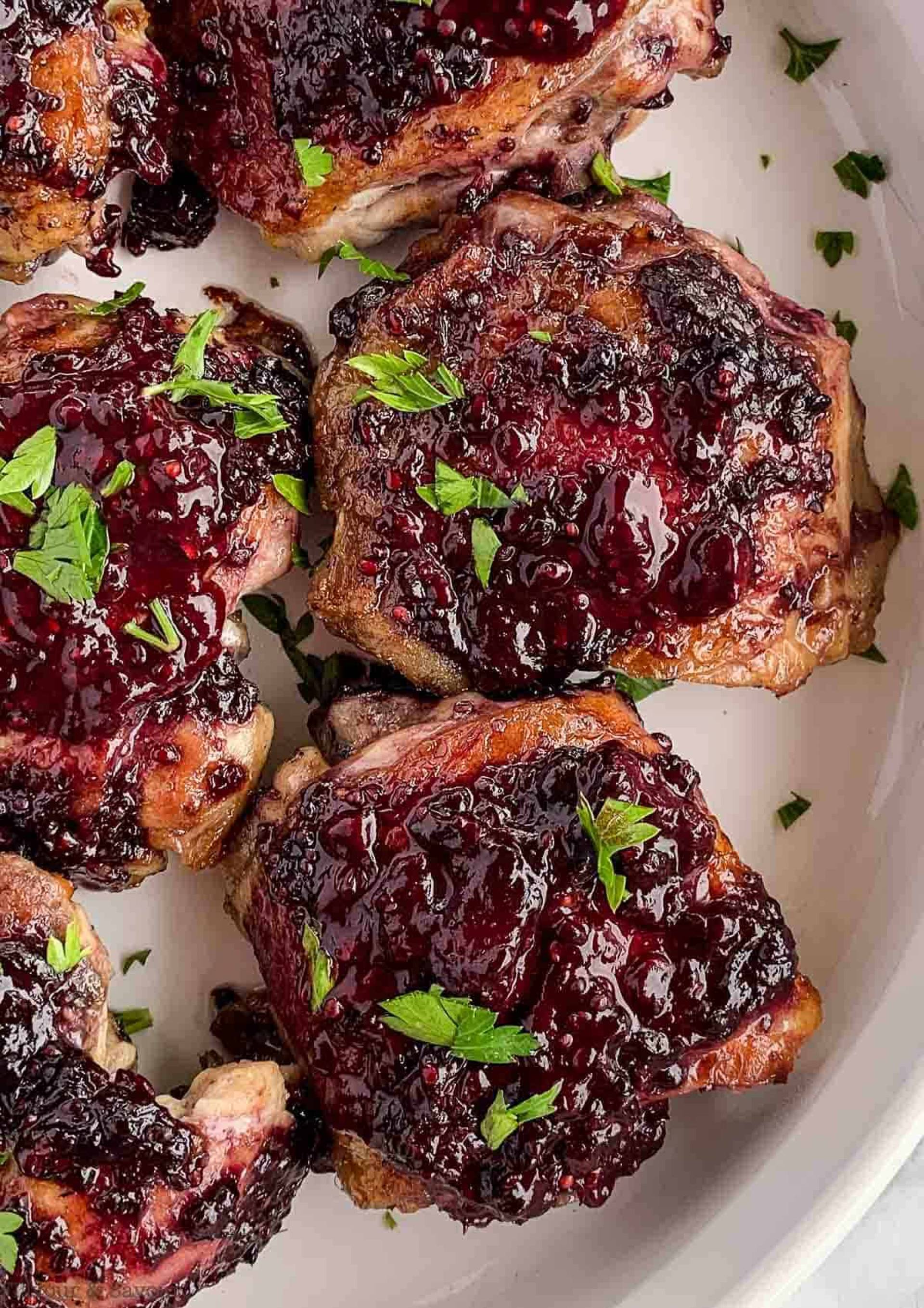 Blackberry BBQ Grilled Chicken Thighs with Sweet Potatoes