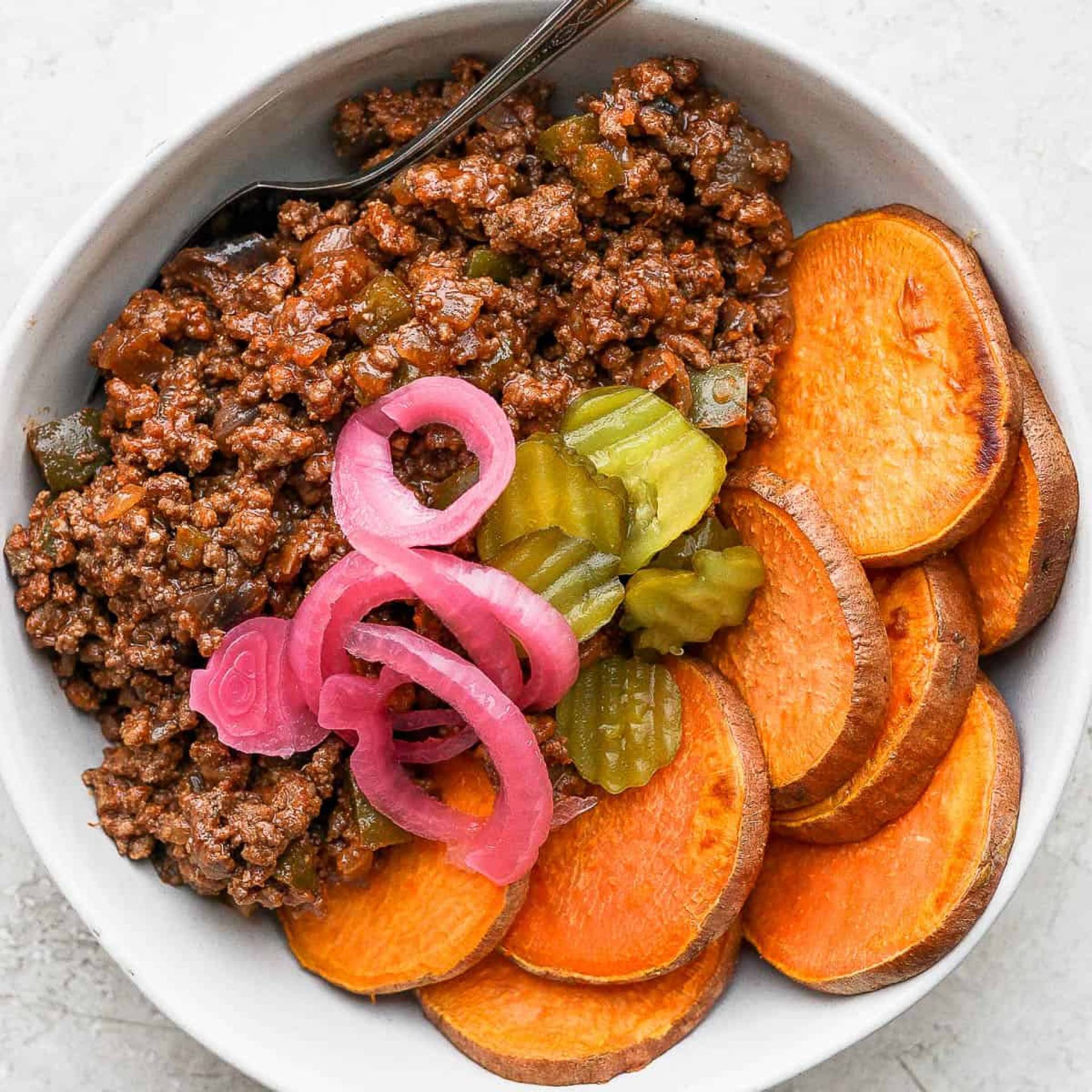 Vegan Sneaky Veggie Lentil Sloppy Joe Bowls and Sweet Potato Slices