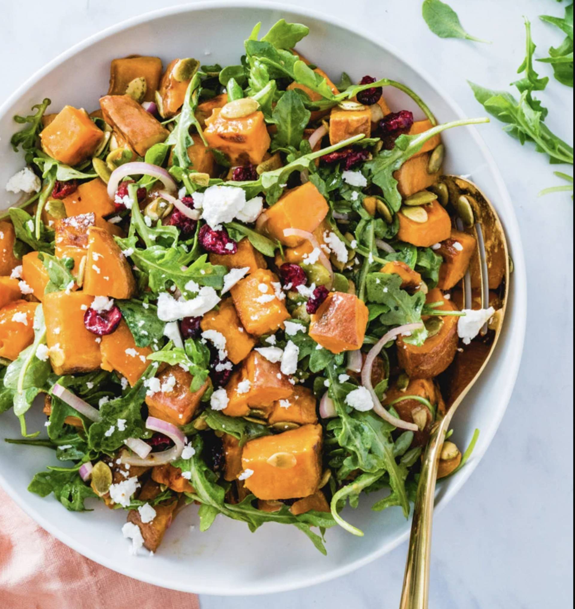 GIVE BACK Fall Salad with Sweet Potato, Cranberries and Maple Vinaigrette