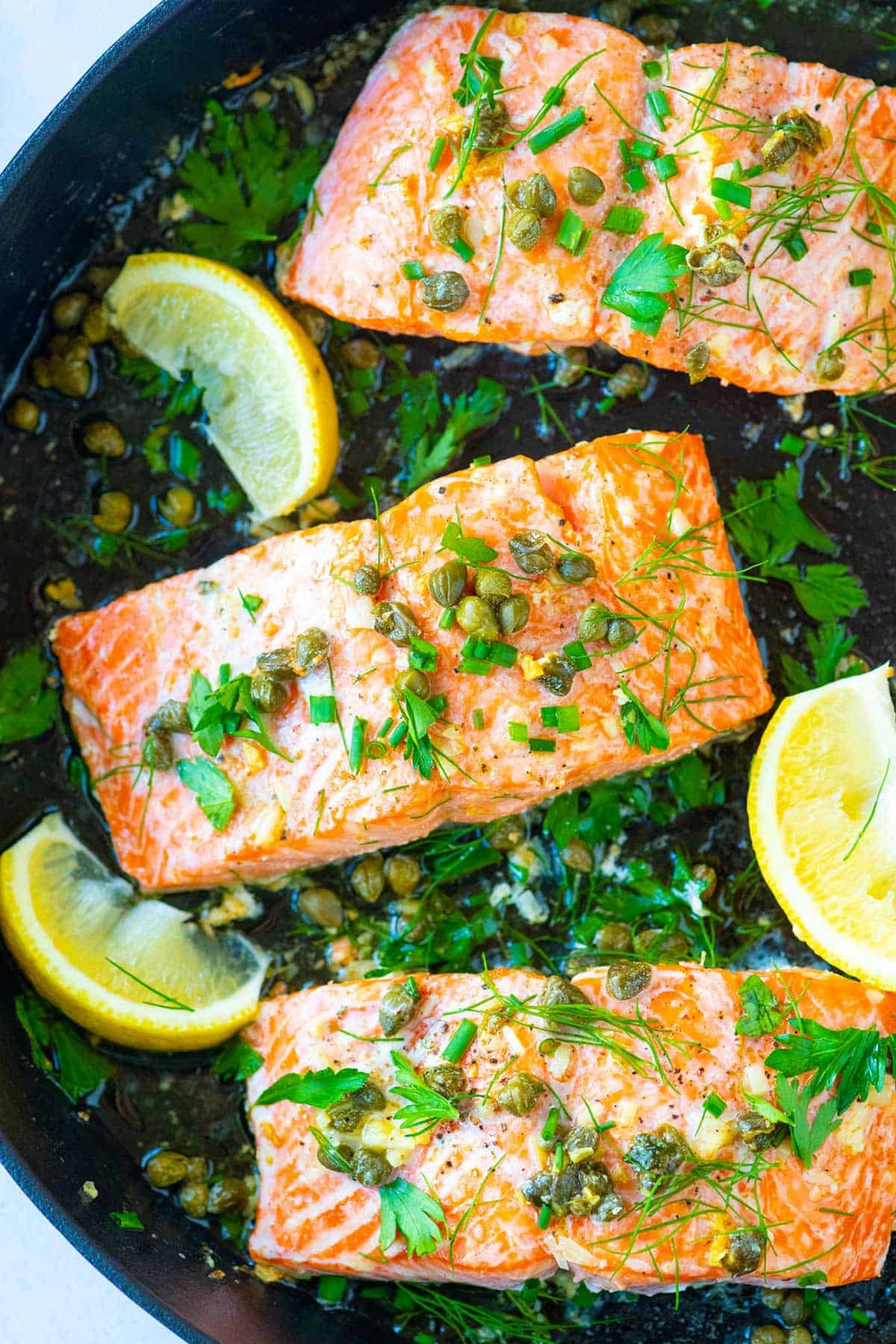 Low Carb Lemon Caper Salmon with Cauliflower Rice Pilaf and Veggie Medley