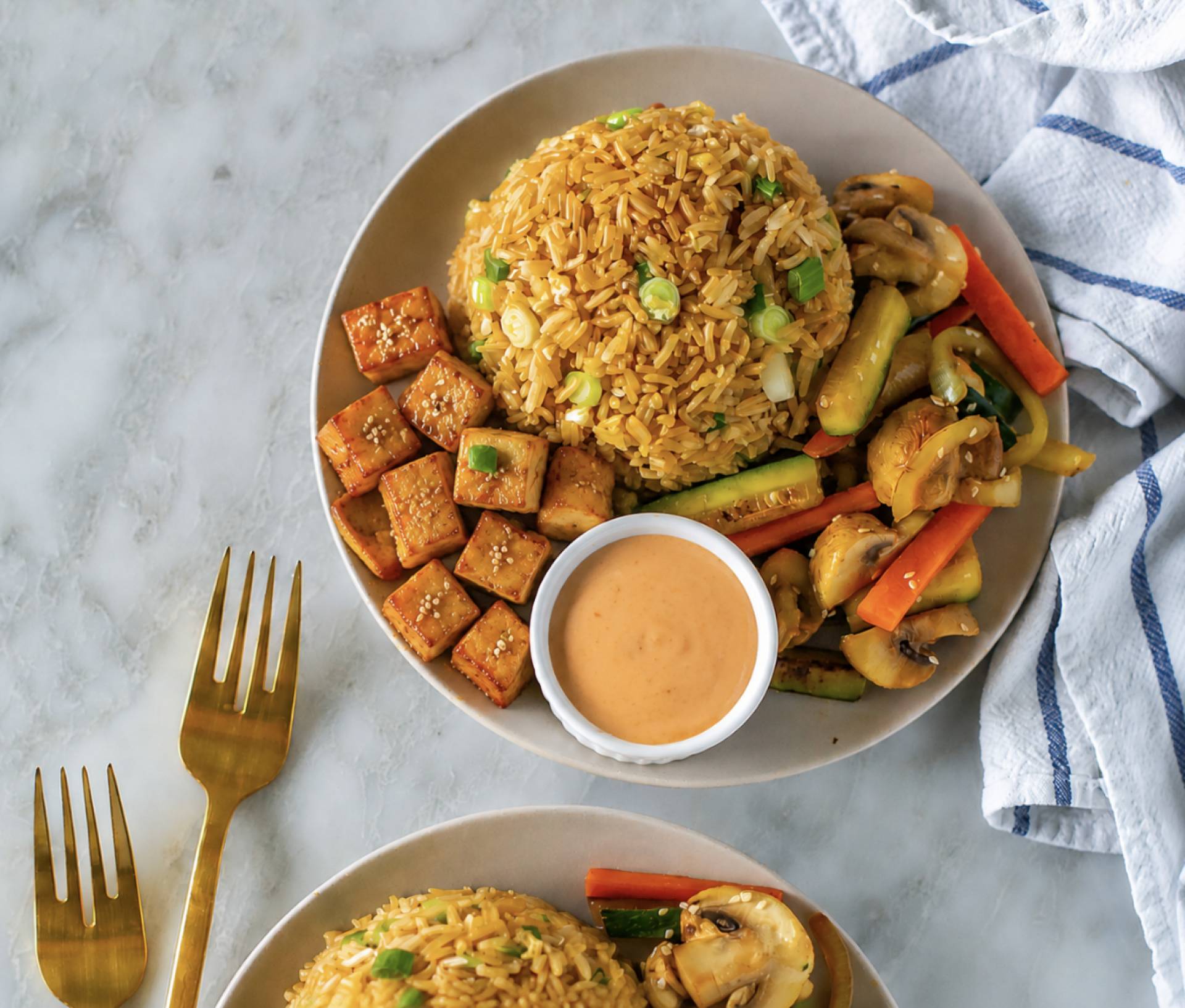 Hibachi Tofu Bowls with Healthy Yum Yum Sauce