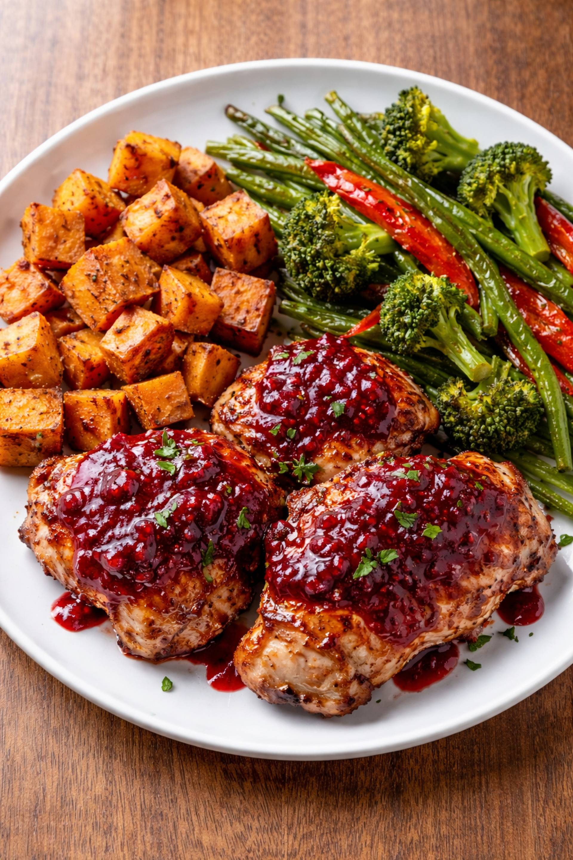 Chipotle Raspberry BBQ Grilled Chicken with Sweet Potatoes