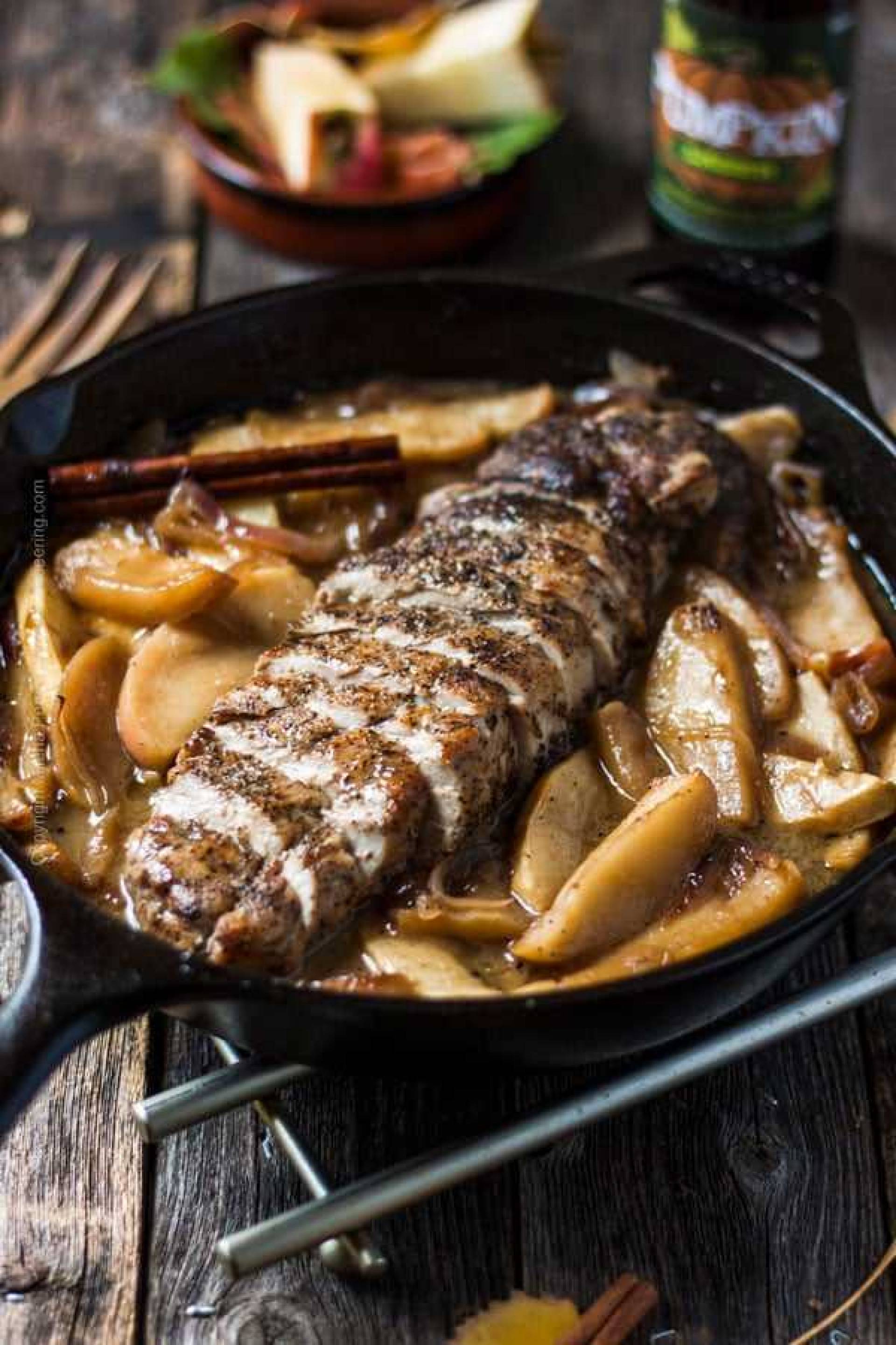 Low Carb Seared Pork Tenderloin with Cinnamon Apple Compote and Cauliflower Rice Pilaf