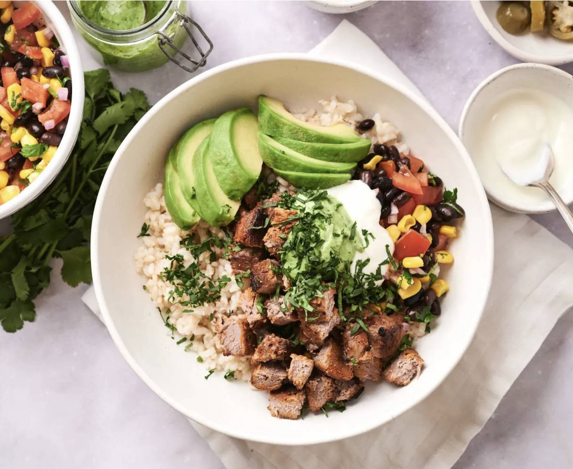 Southwest Flank Steak BBQ Bowl with Avocado Drizzle