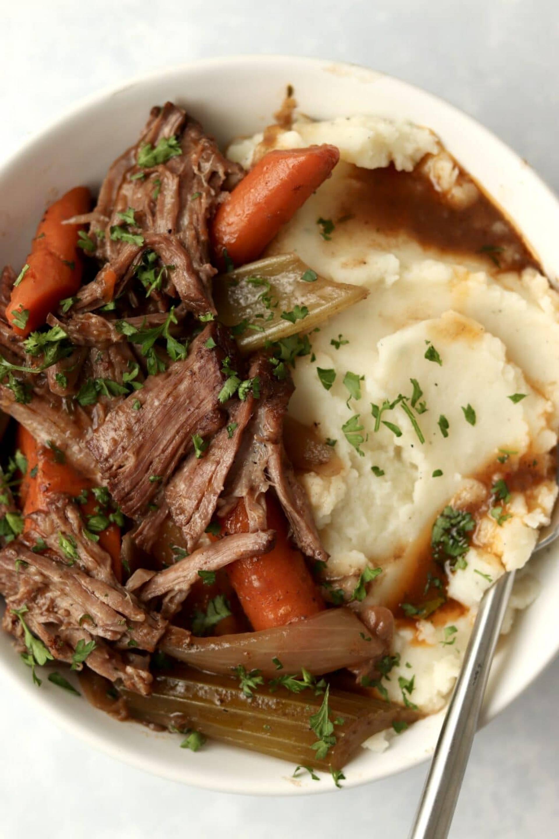 Beef Pot Roast with with Rooted Vegetables and Mashed Potatoes