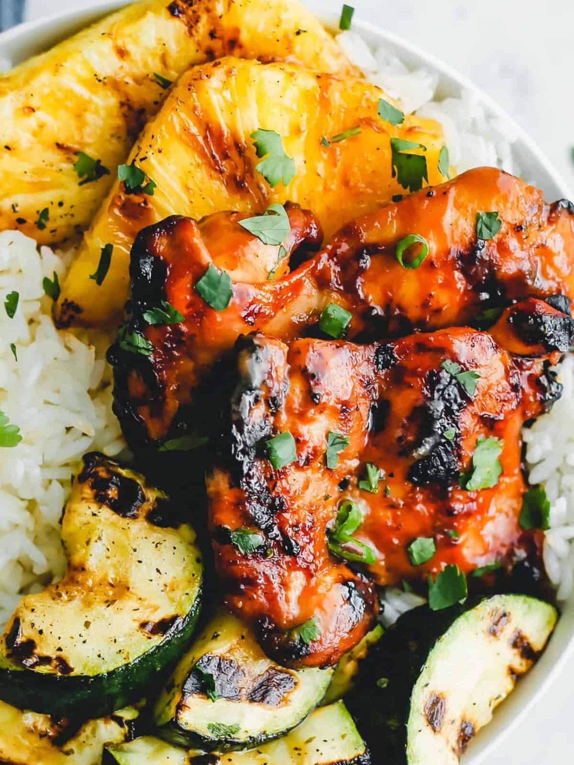 Huli Huli Tempeh with Coconut Rice and Hawaiian Vegetables