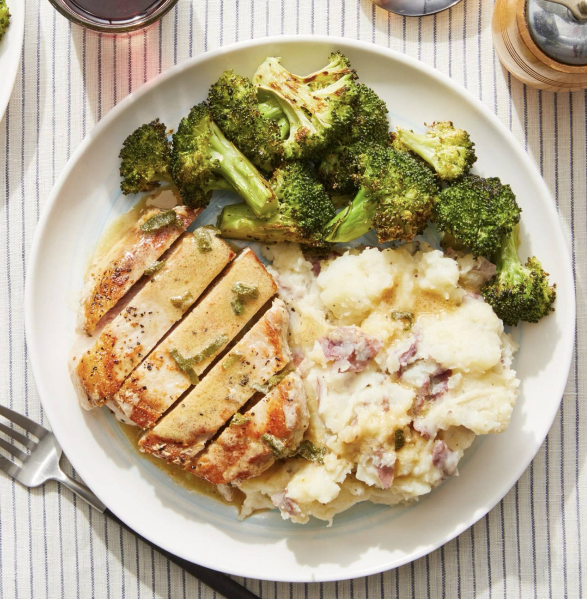 Grilled Pork Chops with Grainy Mustard Sauce and Florets