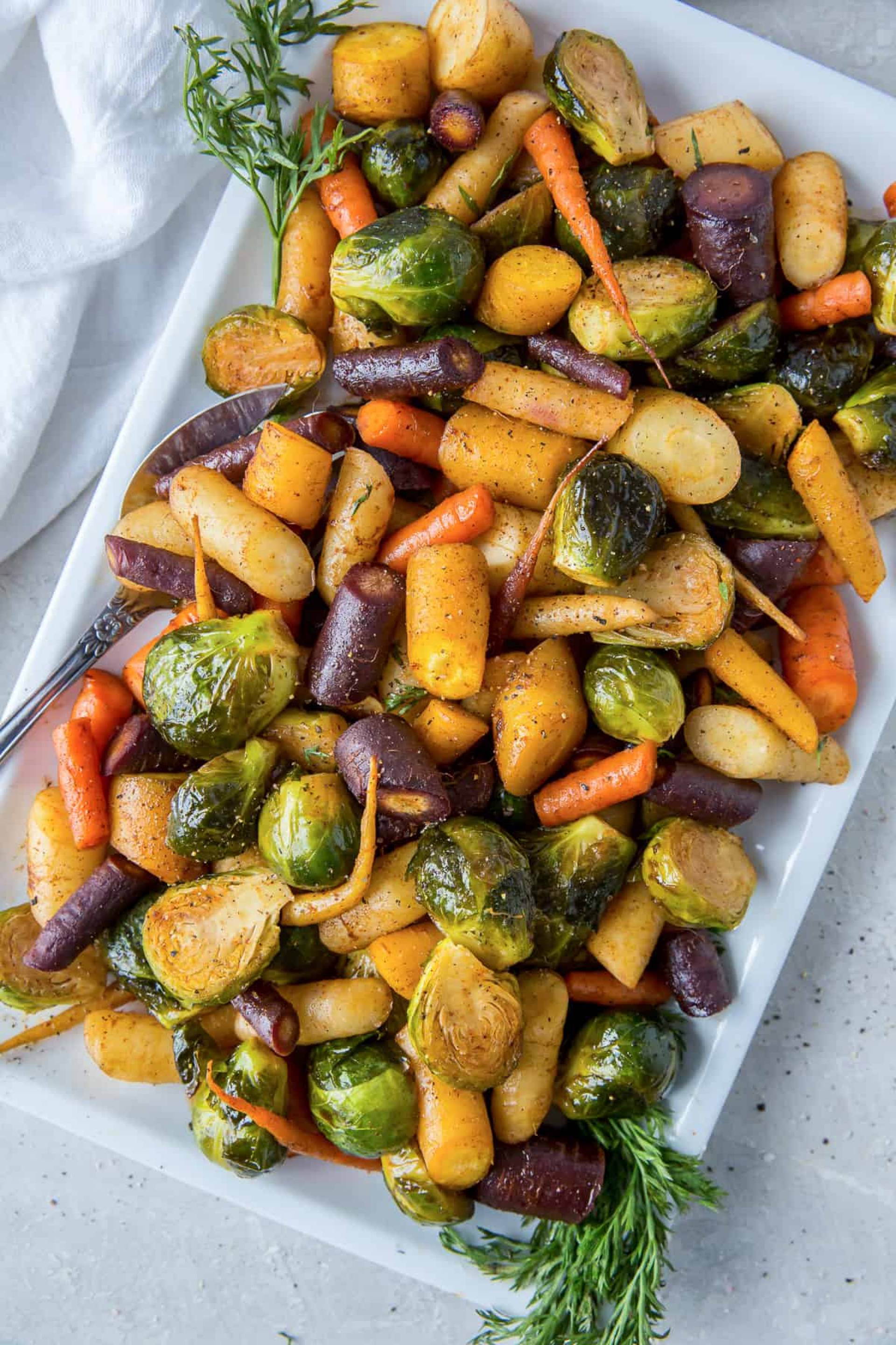 Honey & Spice Roasted Rainbow Carrots with Brussels HOLIDAY