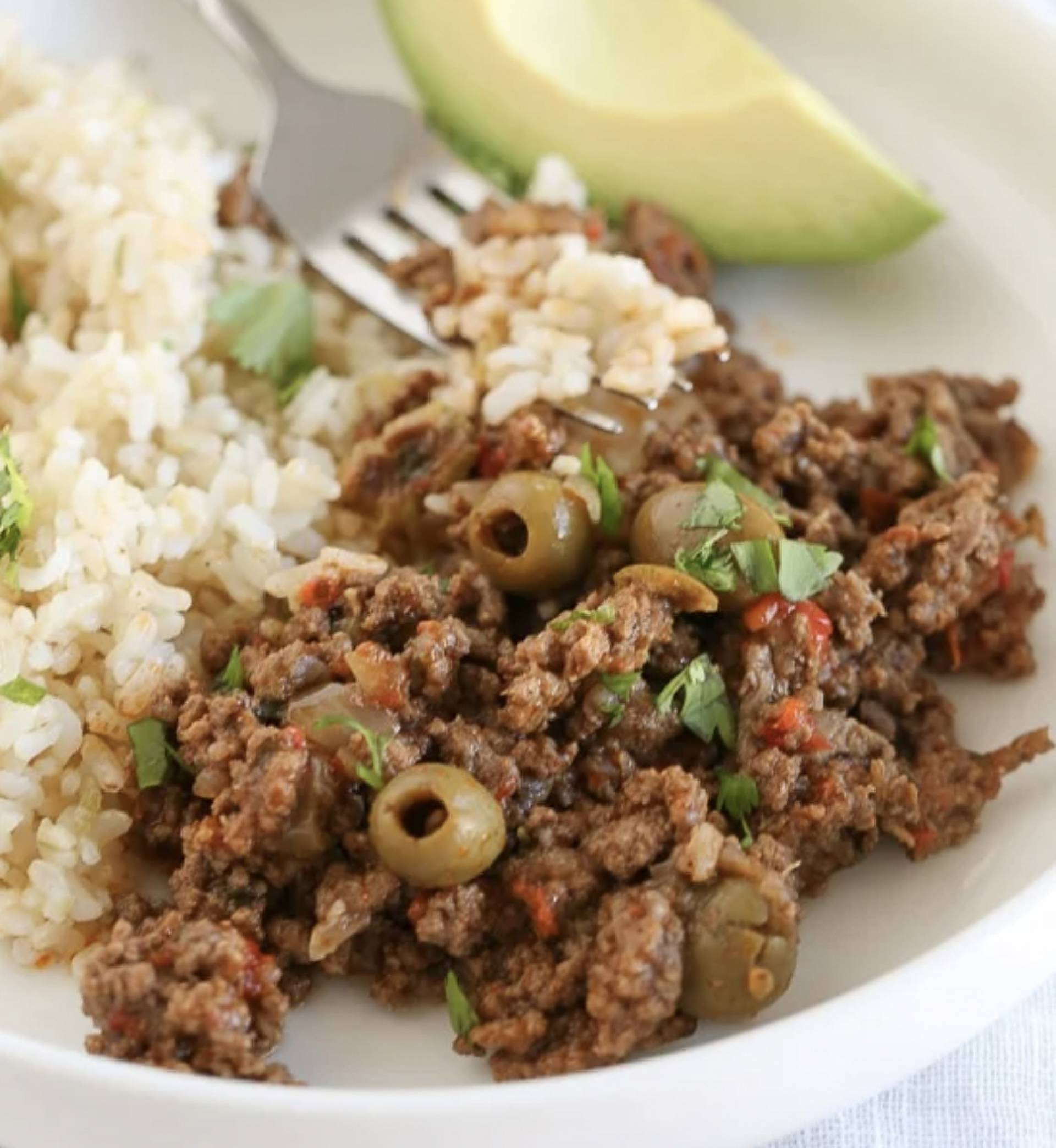 Low Carb Cuban Picadillo with Rice and Plantain Chips