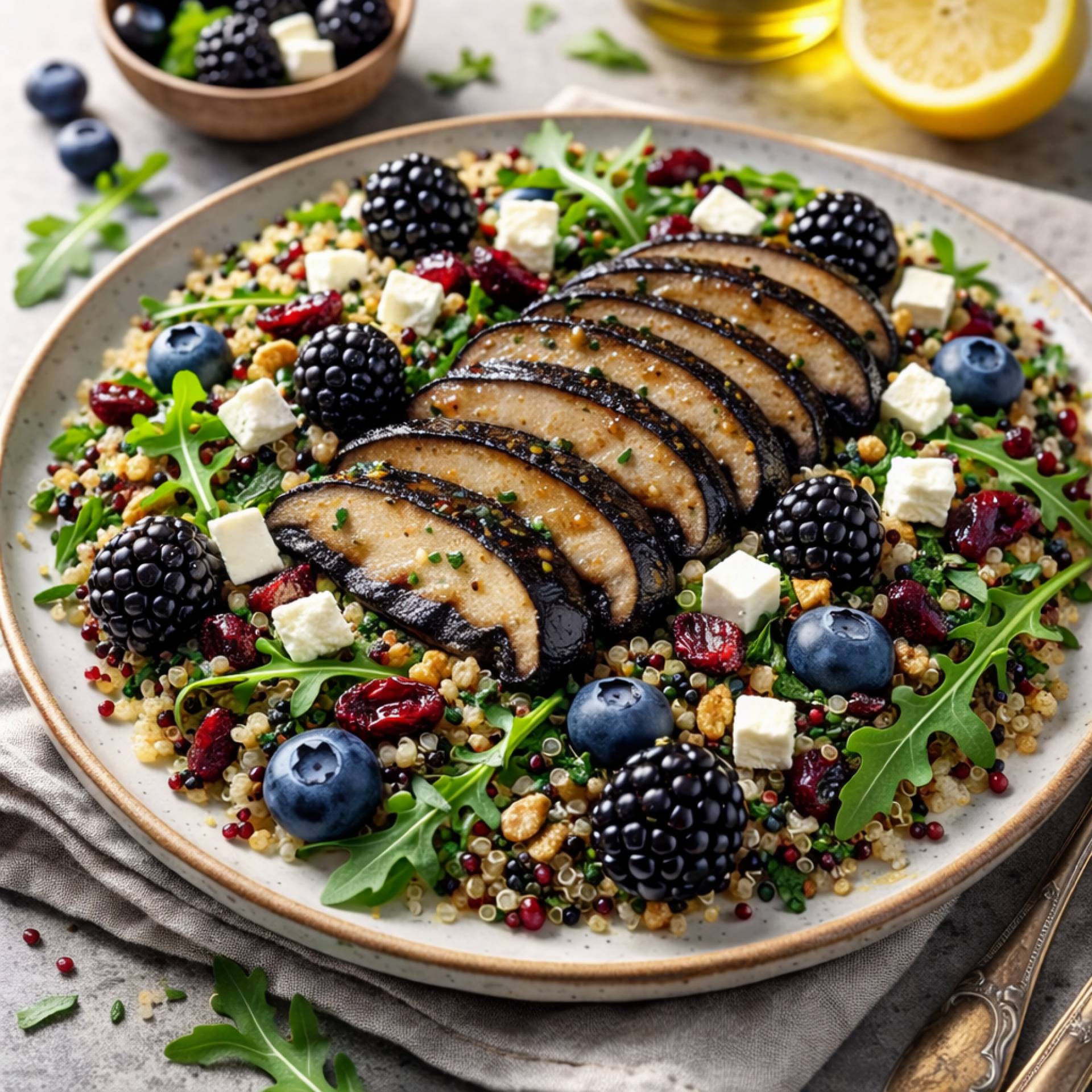 Superfood Quinoa Salad with Blackberry Portobello and Feta Cheese