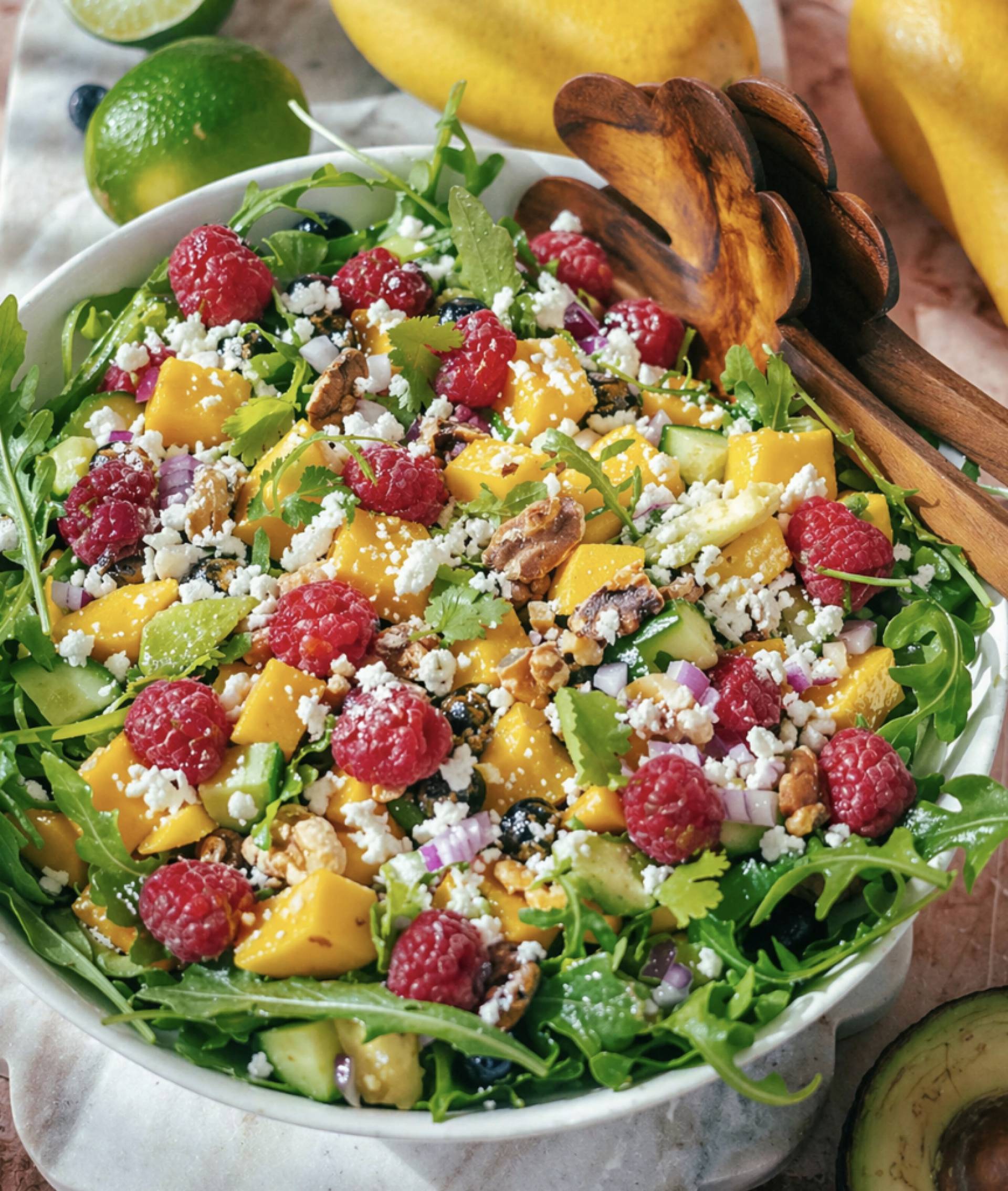 GIVE BACK Raspberry Vinaigrette Salad with Mango and Queso Fresco