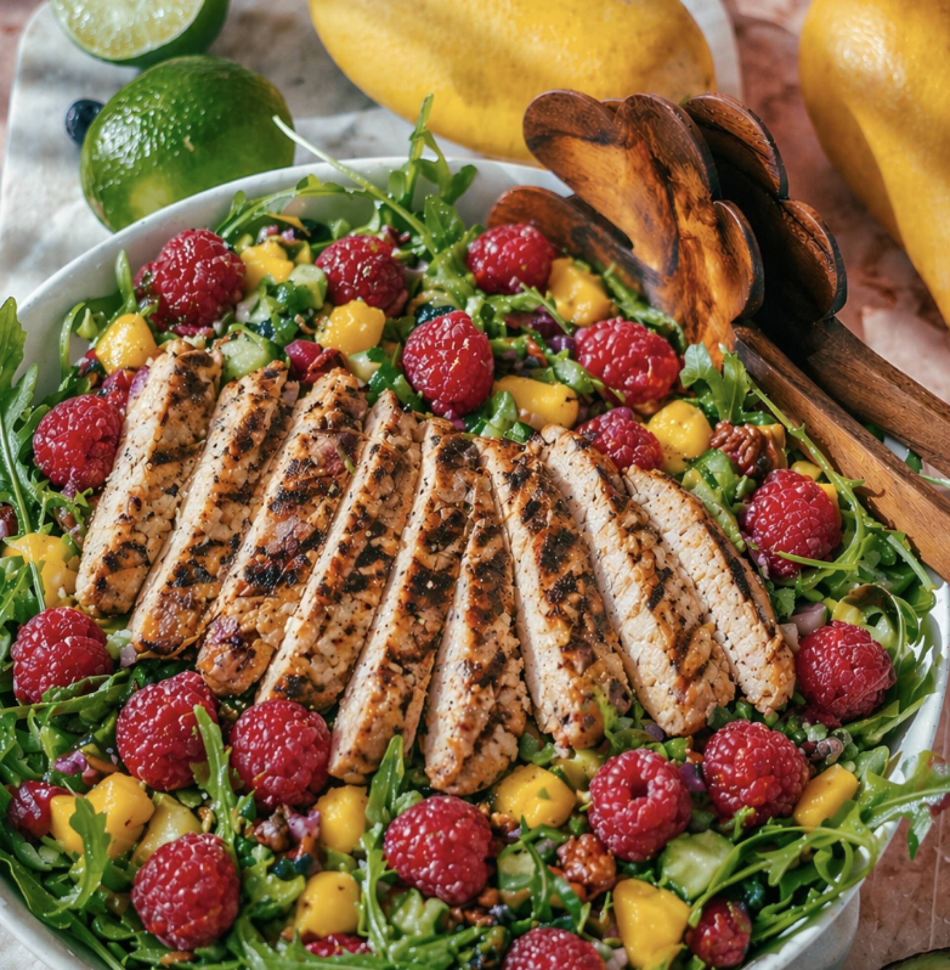 GIVE BACK Dairy Free Raspberry Vinaigrette Salad with Grilled Chicken, Mango