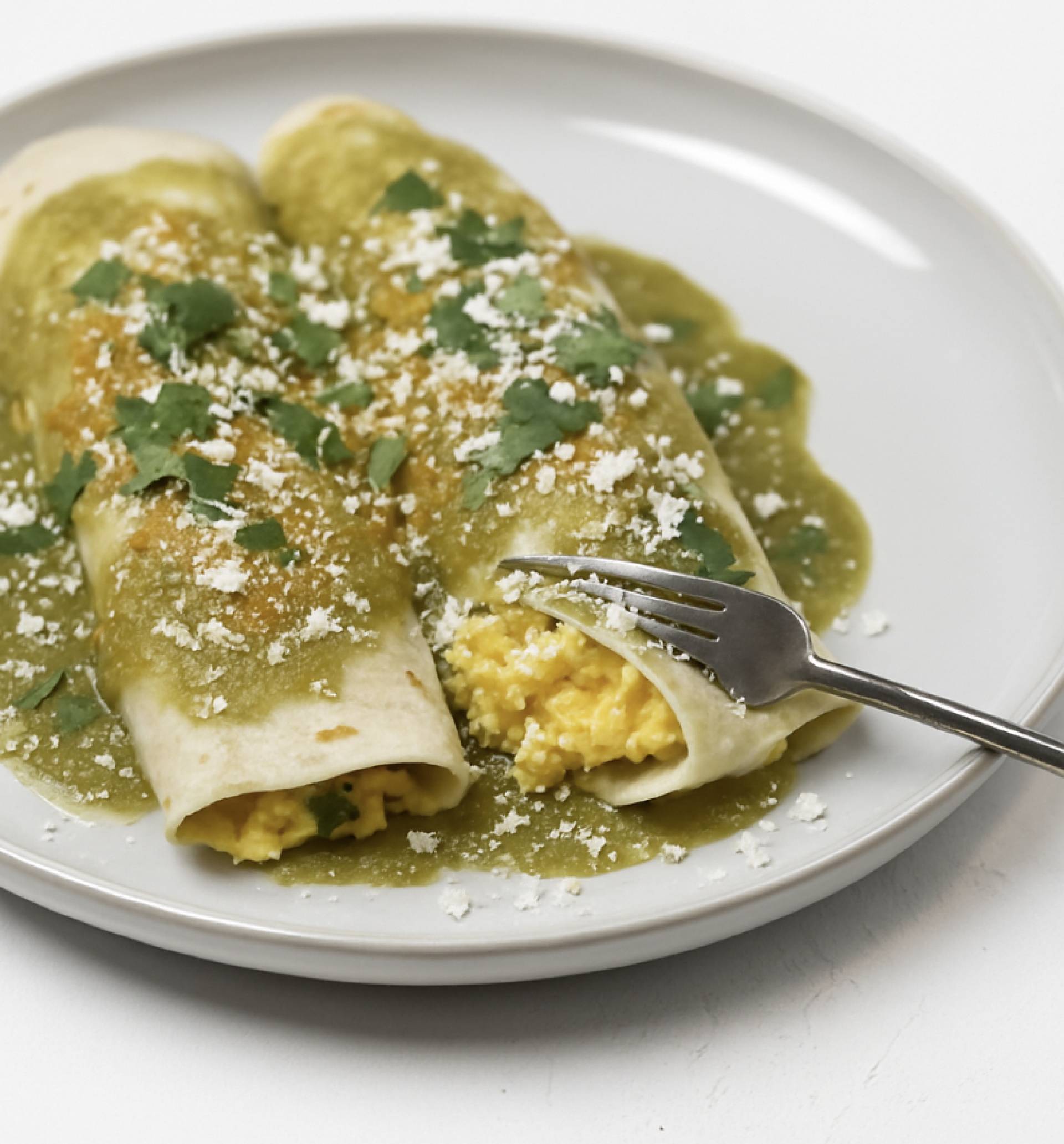 Ground Turkey Chile Verde Breakfast Enchiladas