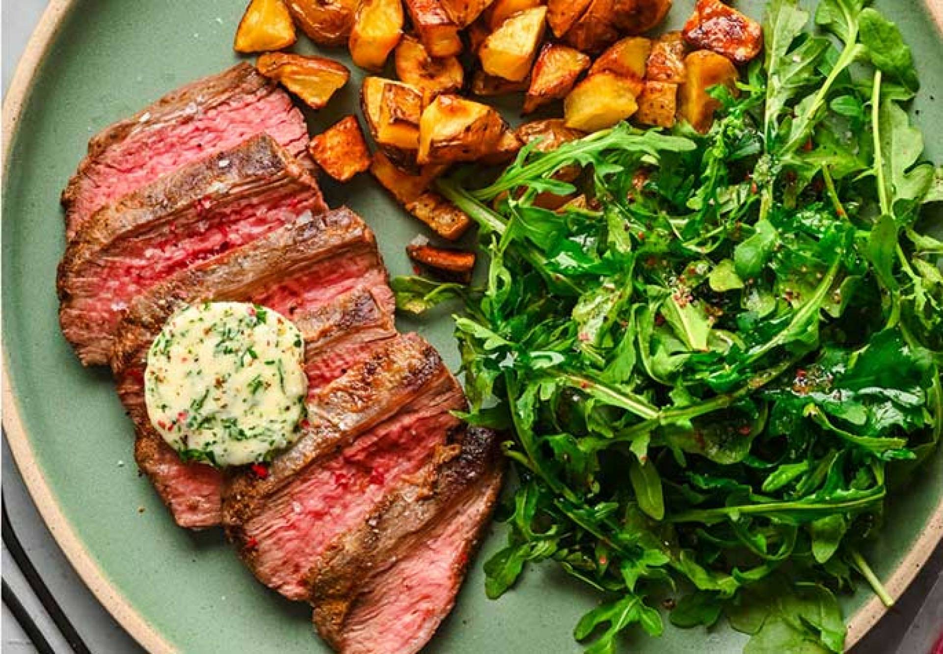 Truffle Herb Buttered Flank Steak with Roasted Steakhouse Potato
