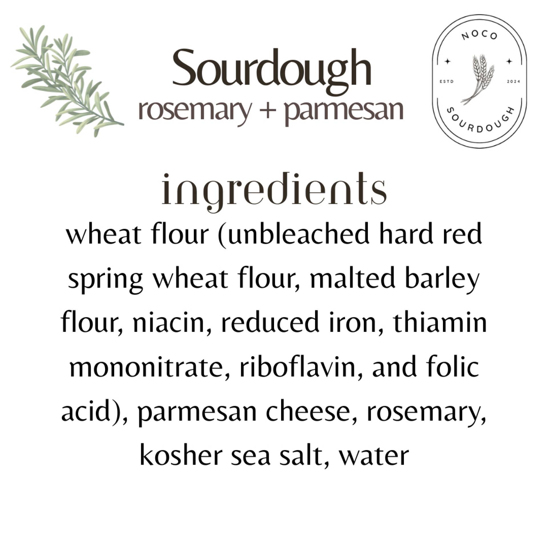NoCo Sourdough - Rosemary + Parmesan Sourdough Loaf