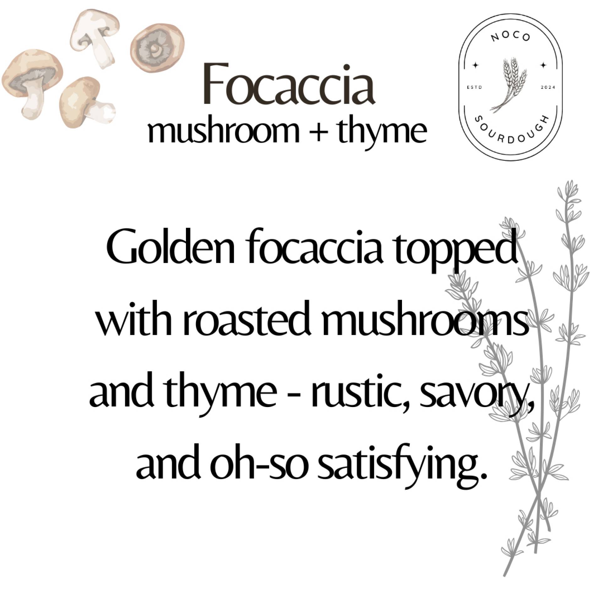 NoCo Sourdough - Mushroom and Thyme Focaccia